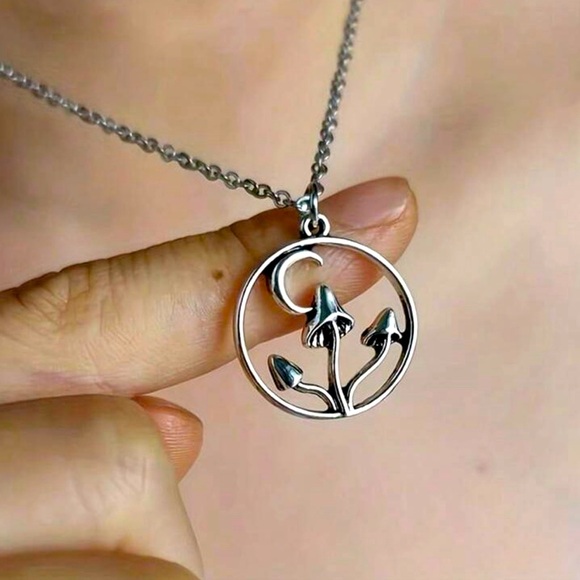 Mushroom and Moon Pendant Necklace - Picture 1 of 4